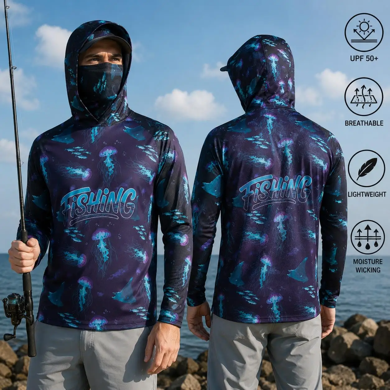 Fishing Shirt Hooded Men Fishi - đánh giá và giá Fishing Mask Sun Protection