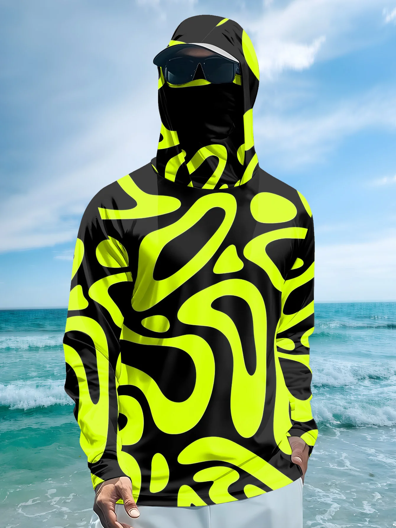 Men's Neon Green Abstract Prin - đánh giá và giá Fishing Mask Sun Protection